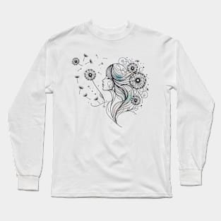 A woman with Dandelions Long Sleeve T-Shirt